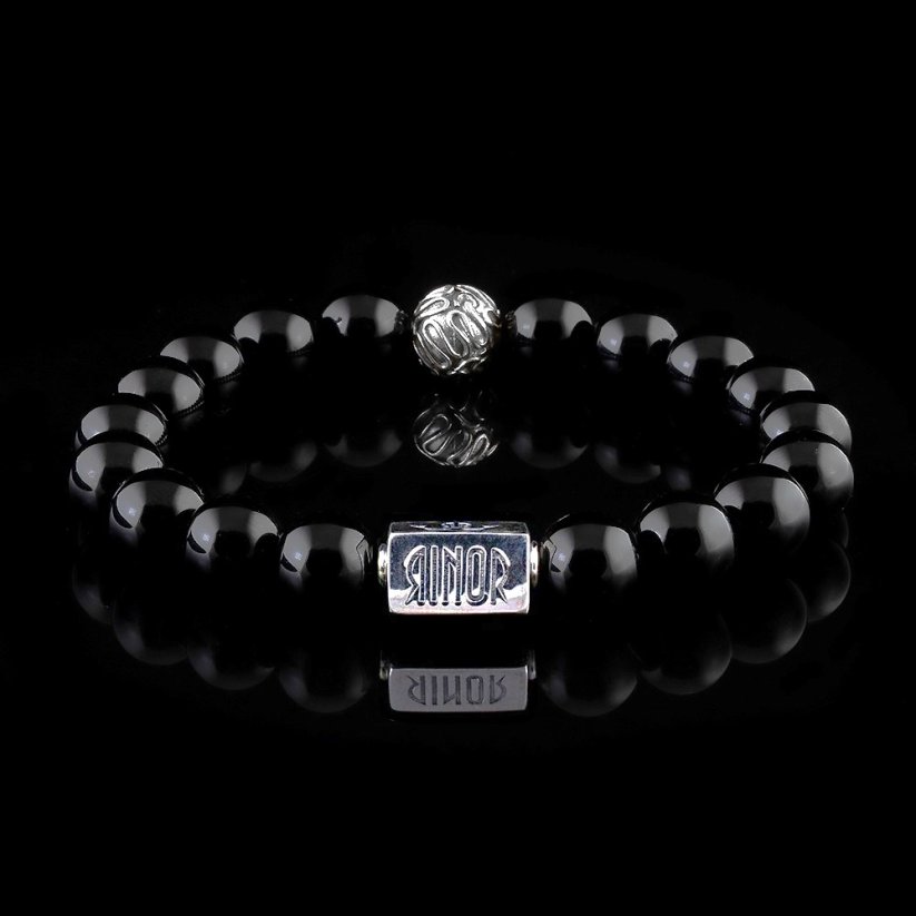 Pánský náramek Obsidián (10mm) + Stříbro - Classic Charm