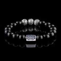 Pánský náramek Obsidián (10mm) + Stříbro - Classic Triple