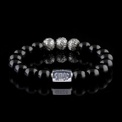 Pánský náramek Obsidián (10mm) + Stříbro - Classic Triple