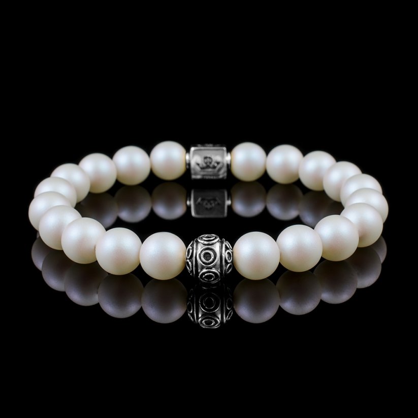 Nihal | dámský náramek z perel Swarovski White pearl (8mm) + Stříbro - VYBERTE VELIKOST (obvod zápěstí): S (14,5 - 15,5 cm)