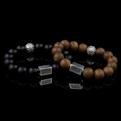 Sada náramků ze dřeva Eben a Wenge (12mm) + Stříbro