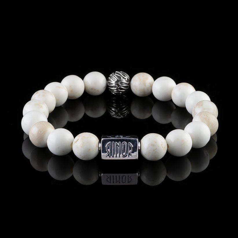 Pánský náramek Magnezit (10mm) a Stříbro - Classic Charm - VYBERTE VELIKOST (obvod zápěstí): L (17,5 - 18,5 cm)