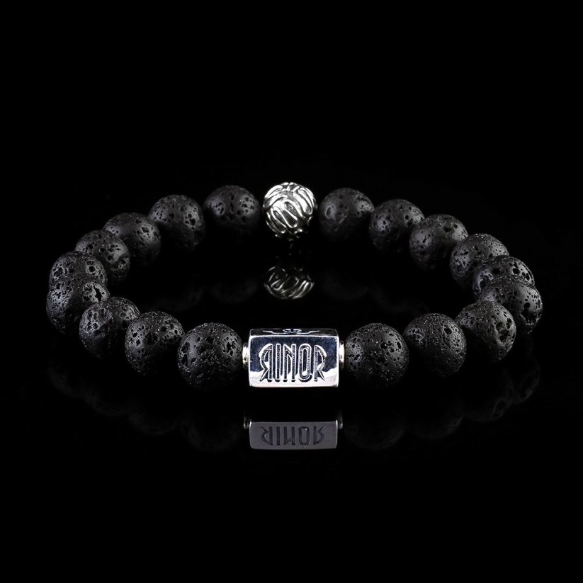 Pánský náramek Lávový kámen (10mm) + Stříbro - Classic Charm
